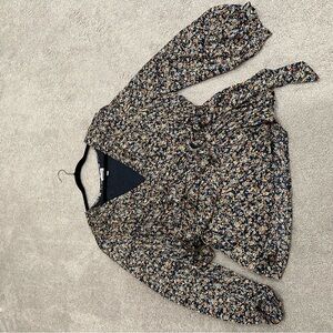 Floral Faux Wrap Long Sleeve Blouse